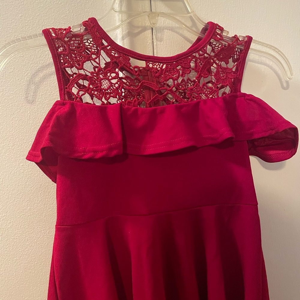 Red Asymmetrical Ruffled Cocktail Dress - Picture 2 of 6